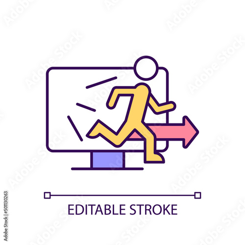 Escape from virtual reality RGB color icon. Choose exist life to cyberspace. Prefer offline activities. Isolated vector illustration. Simple filled line drawing. Editable stroke. Arial font used
