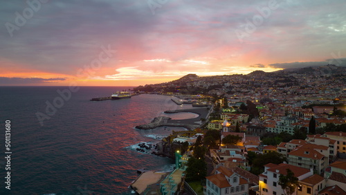 Fototapeta Naklejka Na Ścianę i Meble -  Funchal town at night. Night city on Madeira island. Madeira,