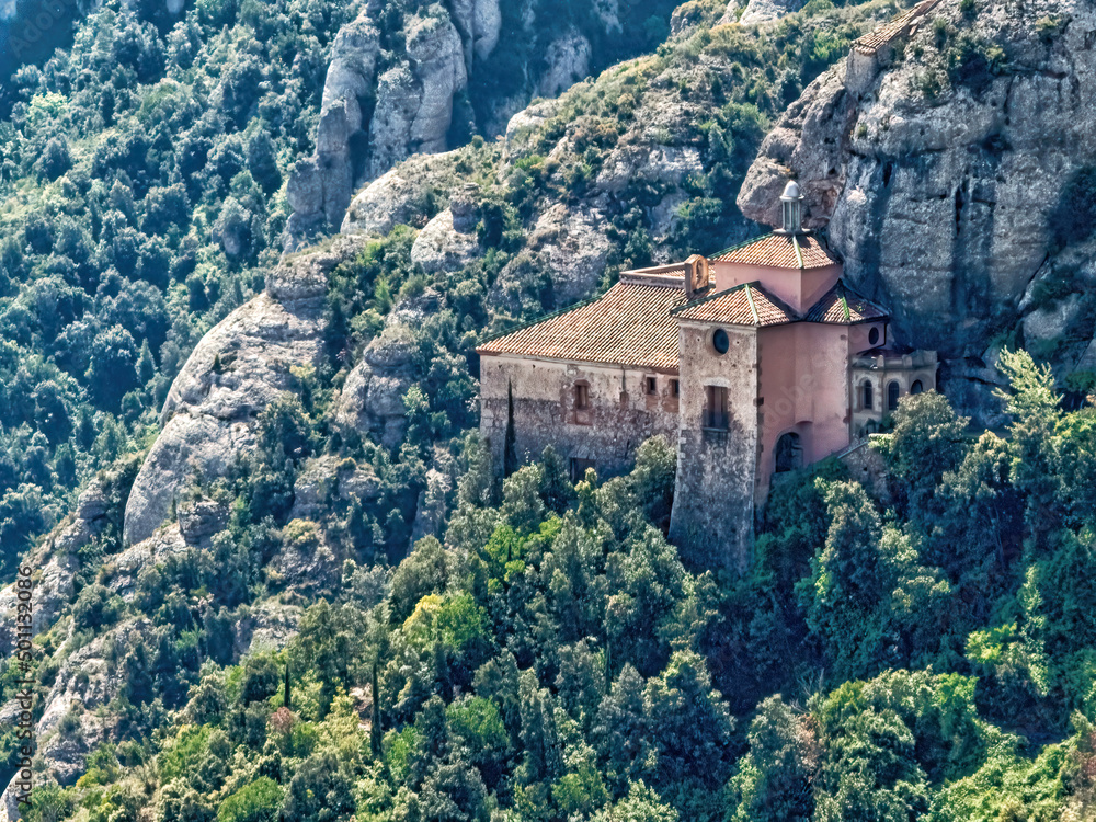Montserrat is a mountain near Barcelona, in Catalonia. View of the chapel of Santa Cova