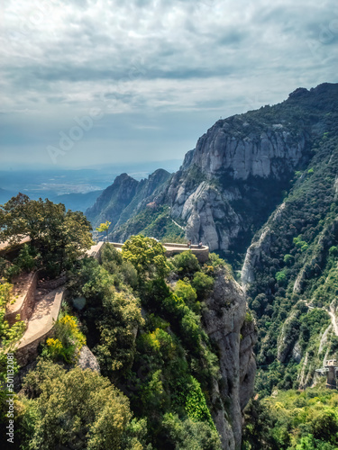 Montserrat Mountain in Catalonia Spain . Multi-peaked mountain range near Barcelona