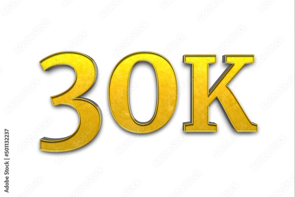 golden 30K, 30000 isolated on a white background. 3D render. golden 30K, 30000 isolated on a white background. 3D render.