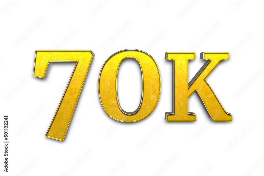 golden 70K, 70000 isolated on a white background. 3D render.