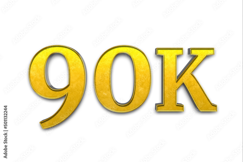 golden 90K, 90000 isolated on a white background. 3D render. golden 90K, 90000 isolated on a white background. 3D render.