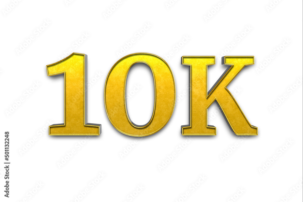 golden 10K, 10000 isolated on a white background. 3D render. golden 10K, 10000 isolated on a white background. 3D render.