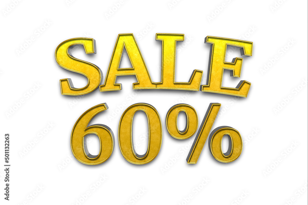 3d render illustration. Golden 60 percent on a white background. 3d render illustration. Golden 60 percent on a white background.