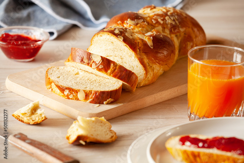 Brioche Bread With Almonds And Organic Strawberry Jam