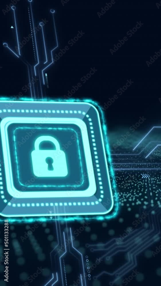 Animation of online security padlock over mesh and computer circuit board Animation of online security padlock over mesh and computer circuit board