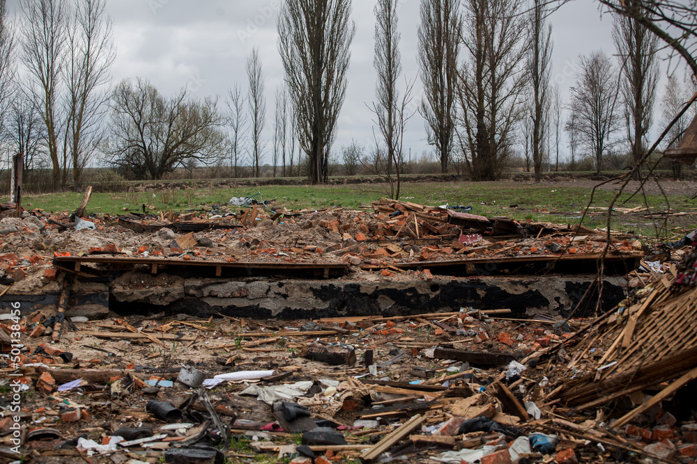 Destroyed Ukrainian house after Russian bomb Destroyed Ukrainian house after Russian bomb