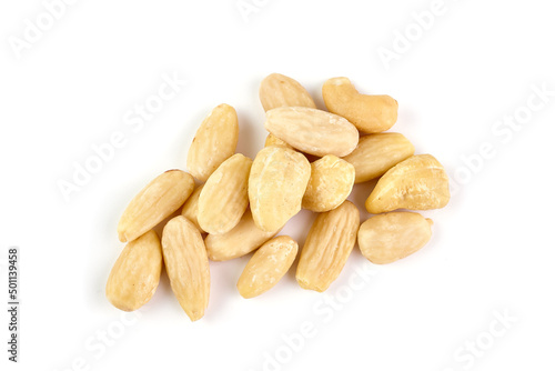 Organic Cashew nuts, close-up, isolated on white background. photo