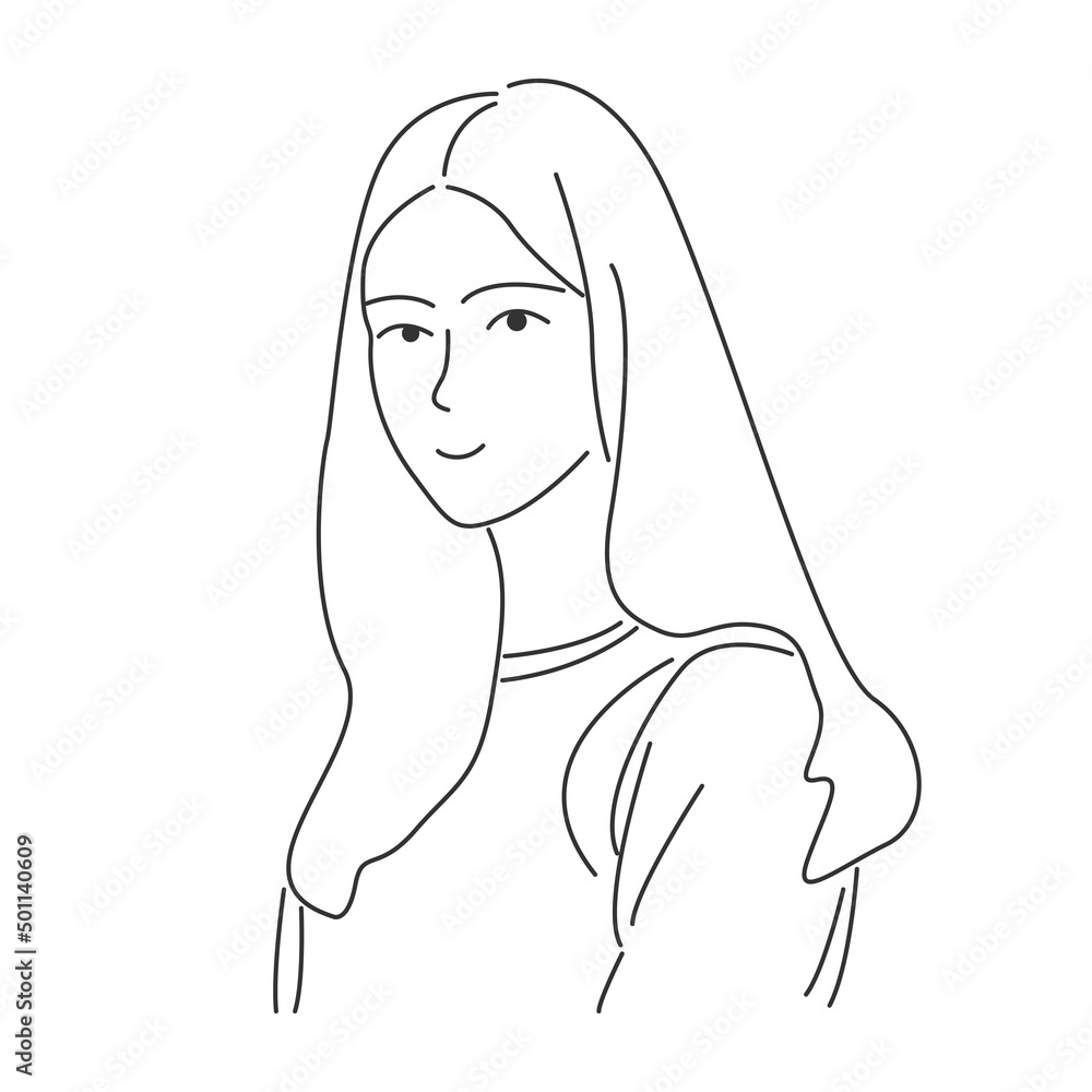 Smiling female character in minimal cartoon style Smiling female character in minimal cartoon style