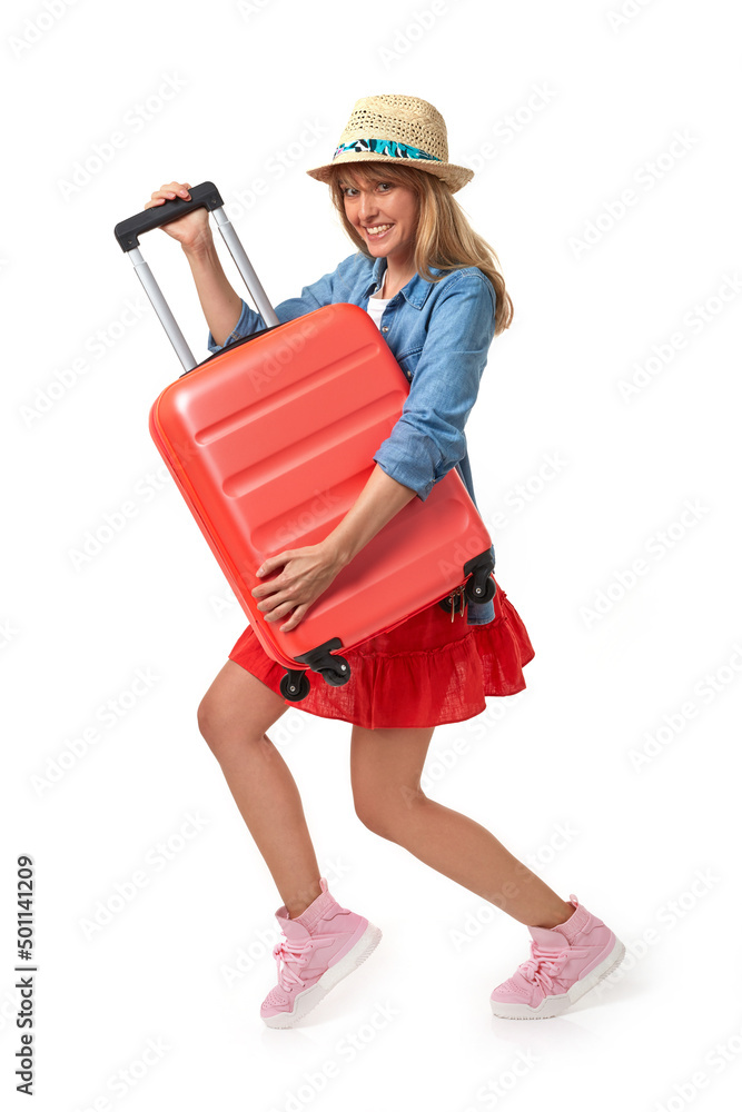 Happy girl with suitcase Happy girl with suitcase