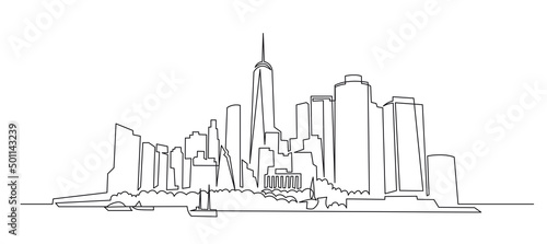 Fényképezés Modern cityscape continuous one line vector drawing