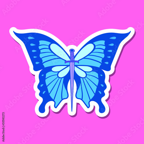 hand drawn blue butterfly vintage doodle illustration for tattoo stickers poster etc