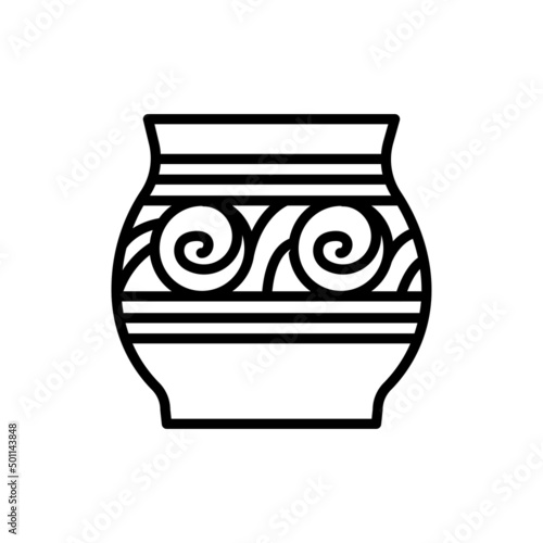 Ceramic ware trypillia ornament line color icon. Isolated vector element. photo