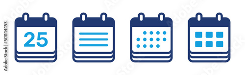 Calendar icon collection. Event reminder symbol. Calendar schedule planning icon isolated on white background.