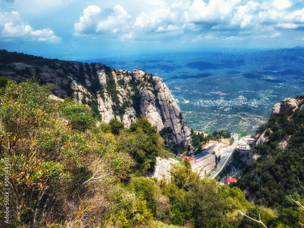 scenic mountain view to the famous Montserrat Monastery scenic mountain view to the famous Montserrat Monastery