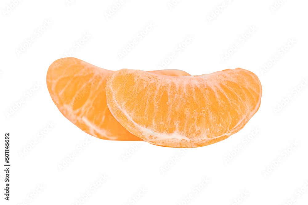 Two wedges of mandarin isolated on the white background	