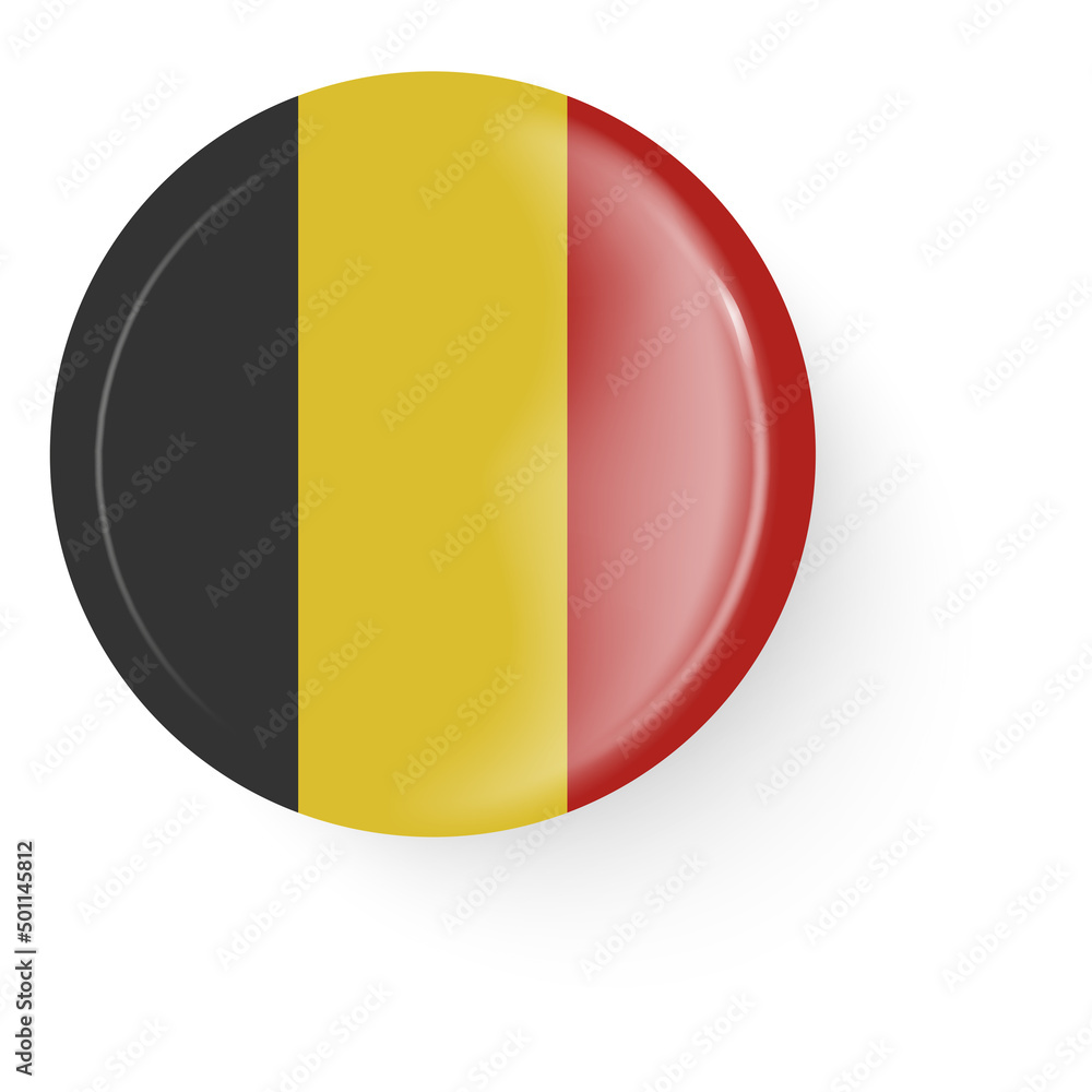 Round flag of Belgium. Pin button. Pin brooch icon, sticker.