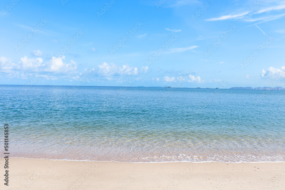 Blue sky background with beach and white sand beach in Pattaya, Thailand