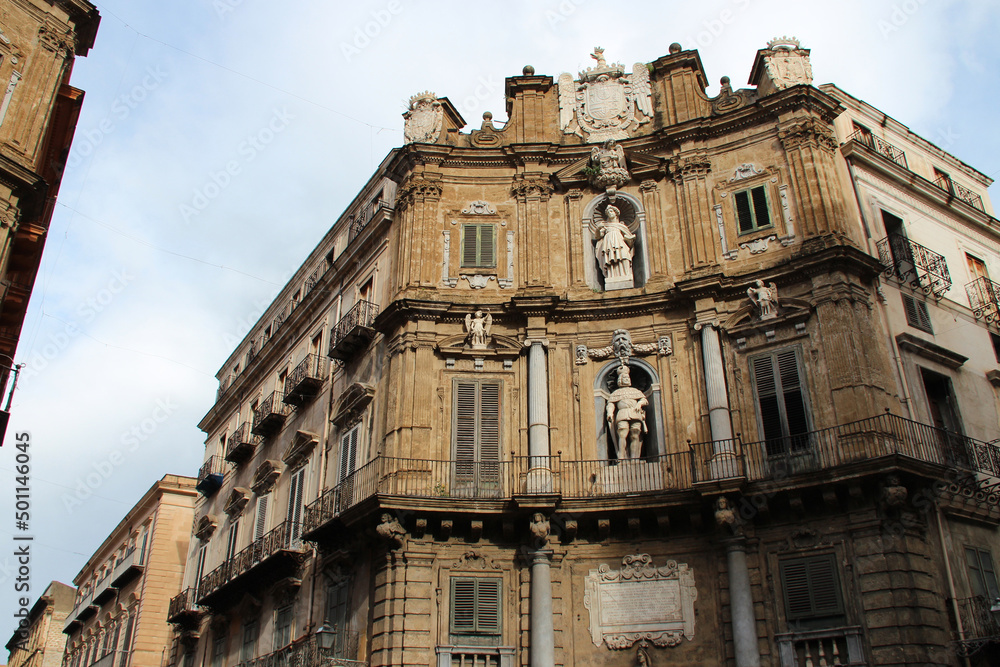 baroque building (palace ?) called quattro canti in palermo in sicily (italy)
