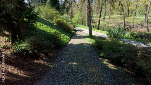 Olomouc flora botanical garden on a sunny day in the spring by the river, Czech Republic photo