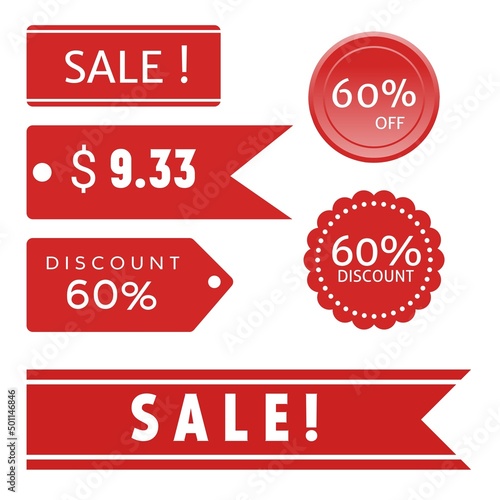 a collection of discount labels, red special offer stickers.