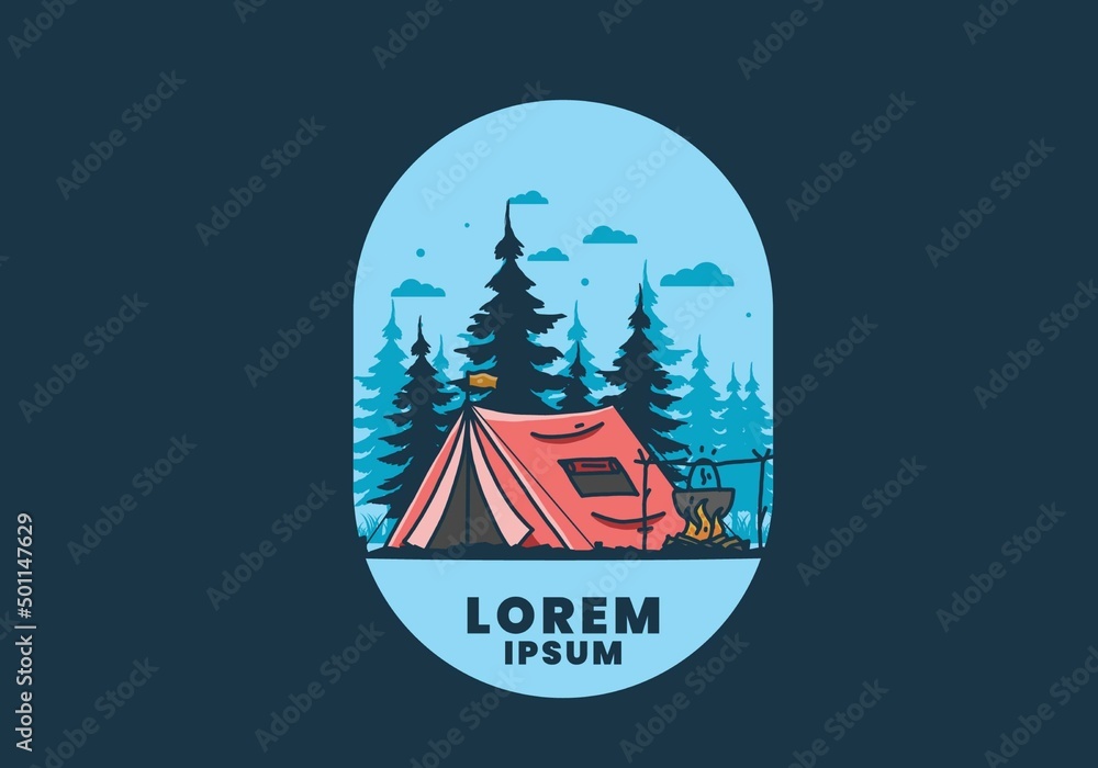 Camping and cooking in nature illustration