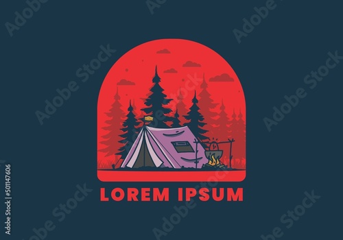 Camping and cooking in nature illustration