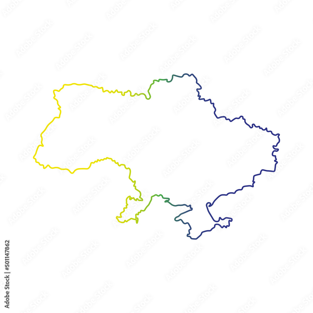 The contour line of the territory of Ukraine in the color of the Ukrainian flag The contour line of the territory of Ukraine in the color of the Ukrainian flag