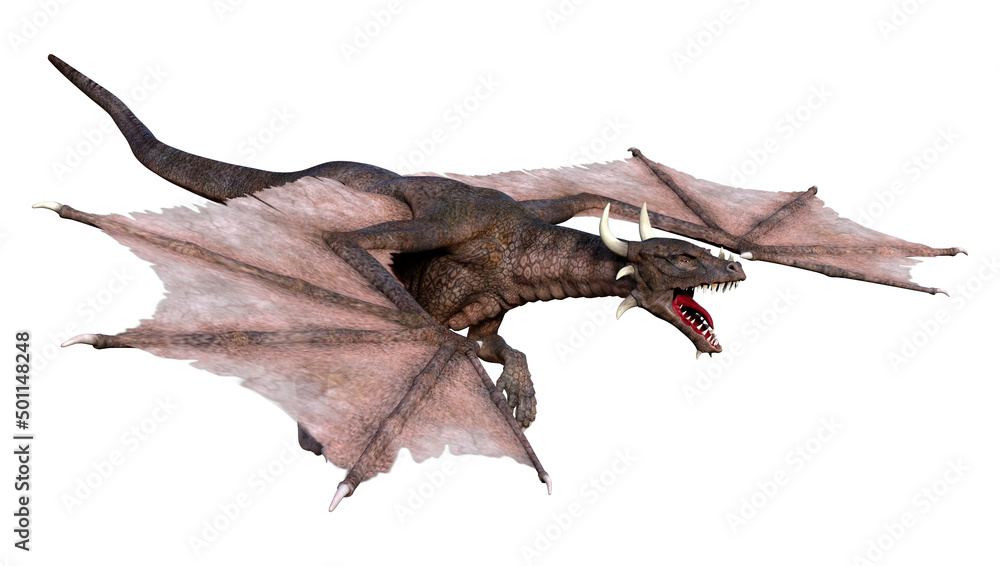 3D Rendering Fairy Tale Dragon on White