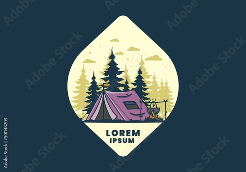 Camping and cooking in nature illustration