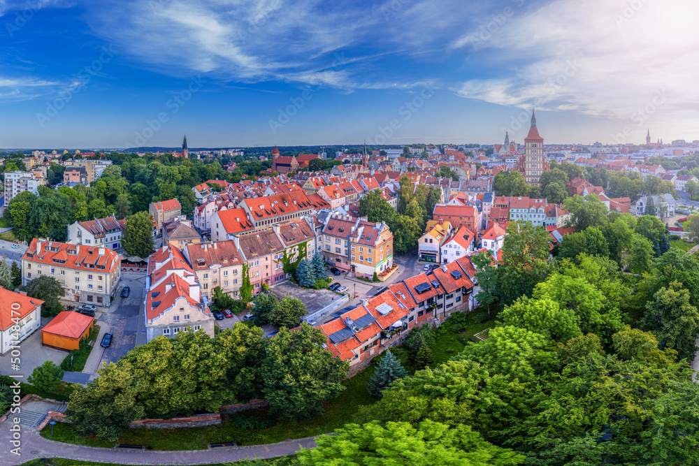 Widok z lotu ptaka na Stare Miasto w Olsztynie	