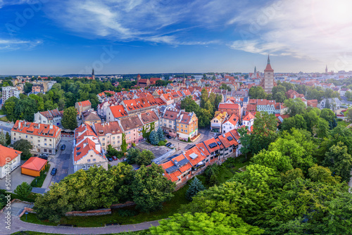 Widok z lotu ptaka na Stare Miasto w Olsztynie 