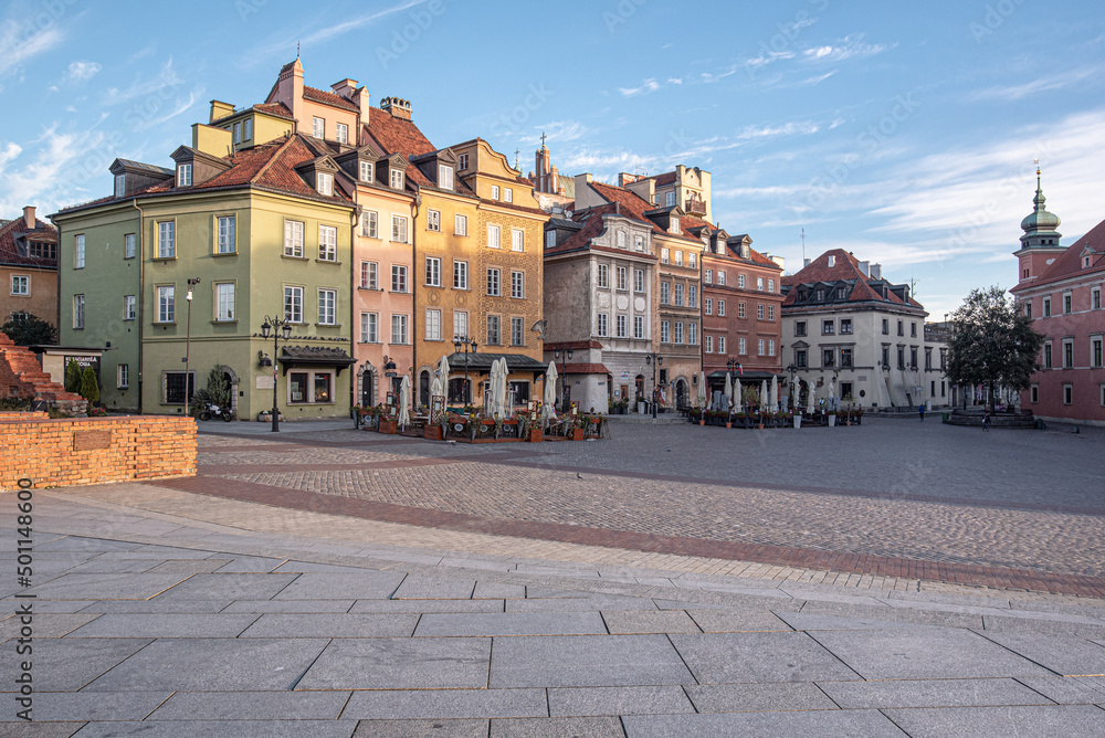 View of Warsaw Old Town streets and houses, all of which were rebuilt after WWII to become the most attractive place in town, Warsaw, Poland.