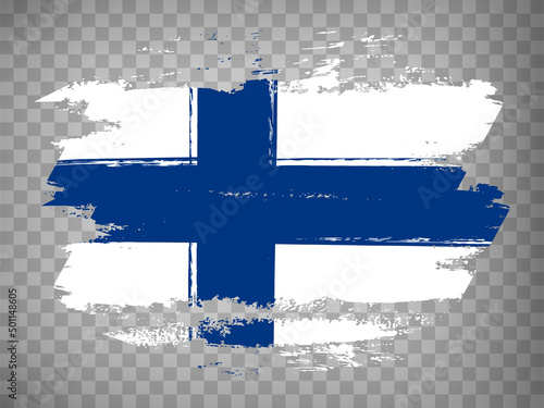 Flag of Finland brush stroke background.  Flag Finland on transparent backrgound for your web site design, app, UI.  Stock vector. EPS10.