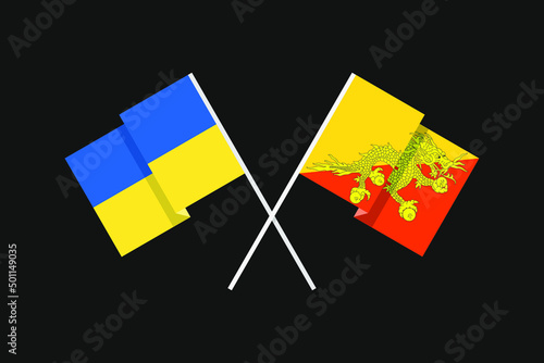 Flags of European and Asian countries of Ukraine and the Kingdom of Bhutan in national colors. Help and support from friendly countries. Flat minimal graphic design.