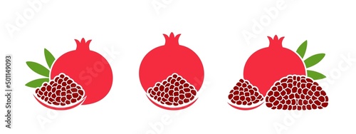 Pomegranate set. Logo. Isolated pomegranate on white background