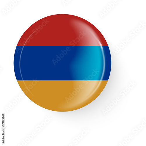 Round flag of Armenia. Pin button. Pin brooch icon, sticker. Web button.