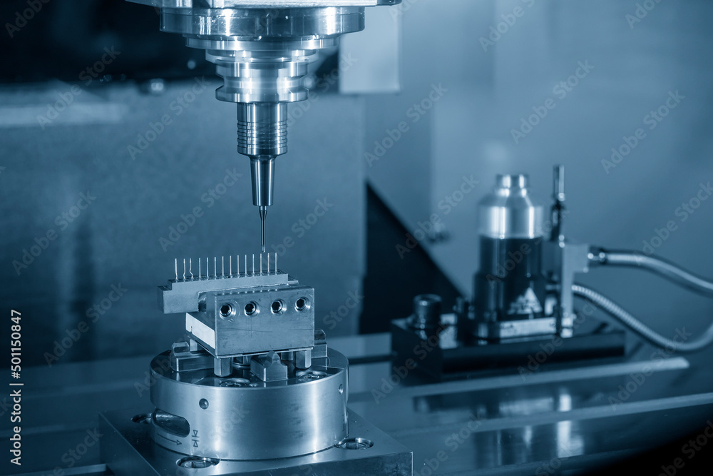 The CNC milling machine cutting the copper electrode parts with sloid ball endmill. The CNC milling machine cutting the copper electrode parts with sloid ball endmill.