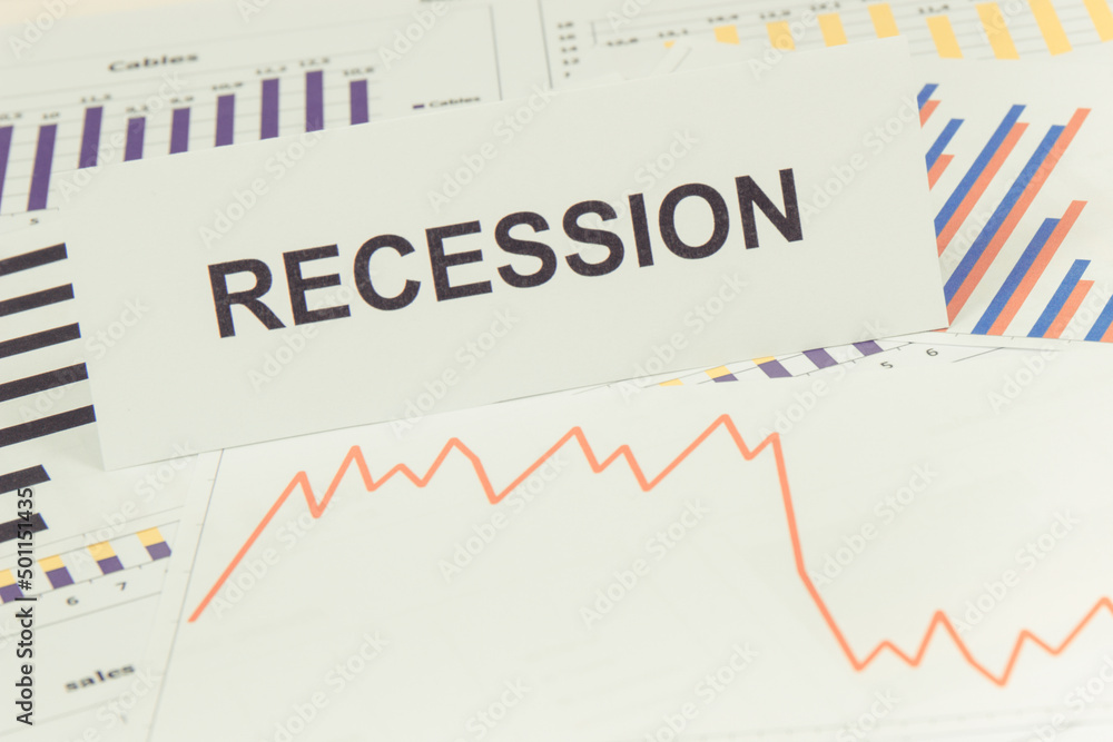 Inscription recessions and downward graphs representing financial crisis caused by coronavirus. Risk of recession around world. Covid-19 Inscription recessions and downward graphs representing financial crisis caused by coronavirus. Risk of recession around world. Covid-19