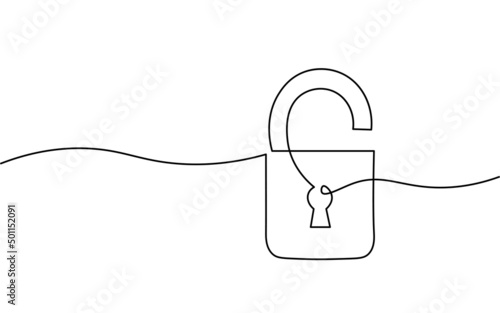 Cyber safety padlock one line art. Continuous line internet security lock information privacy network business concept vector illustration