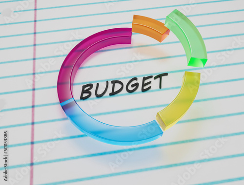 Budget on paper with digital pie glass chart concept