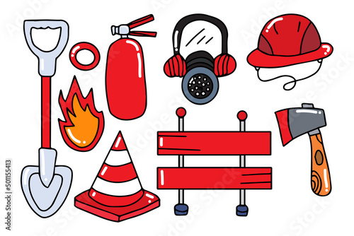 firefighter. Set of watercolor fire department tools isolated on white background. fireman.Illustration of a group of firefighters on a white background. fire and hydrants, fire helmets, fire hydrant 