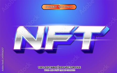NFT silver blue 3d text effect editable template design futuristic font element