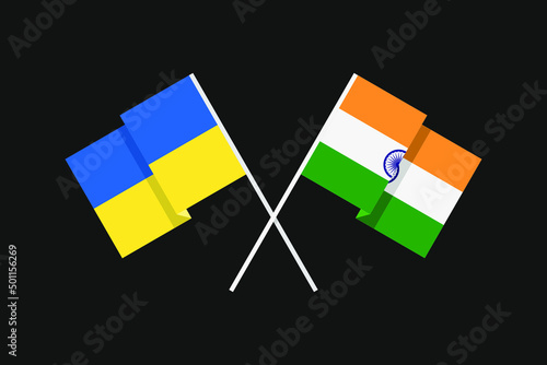 Flags of European and Asian countries of Ukraine and the Republic of India in national colors. Help and support from friendly countries. Flat minimal graphic design.