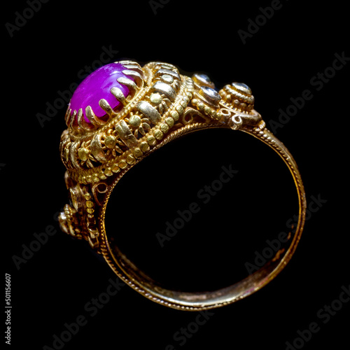 Pink ruby on gold ring, Vintage ring, Goldsmith of Thailand.