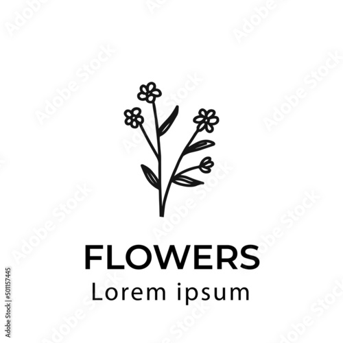 Flower brand identity isolated on white background. Simple logo
