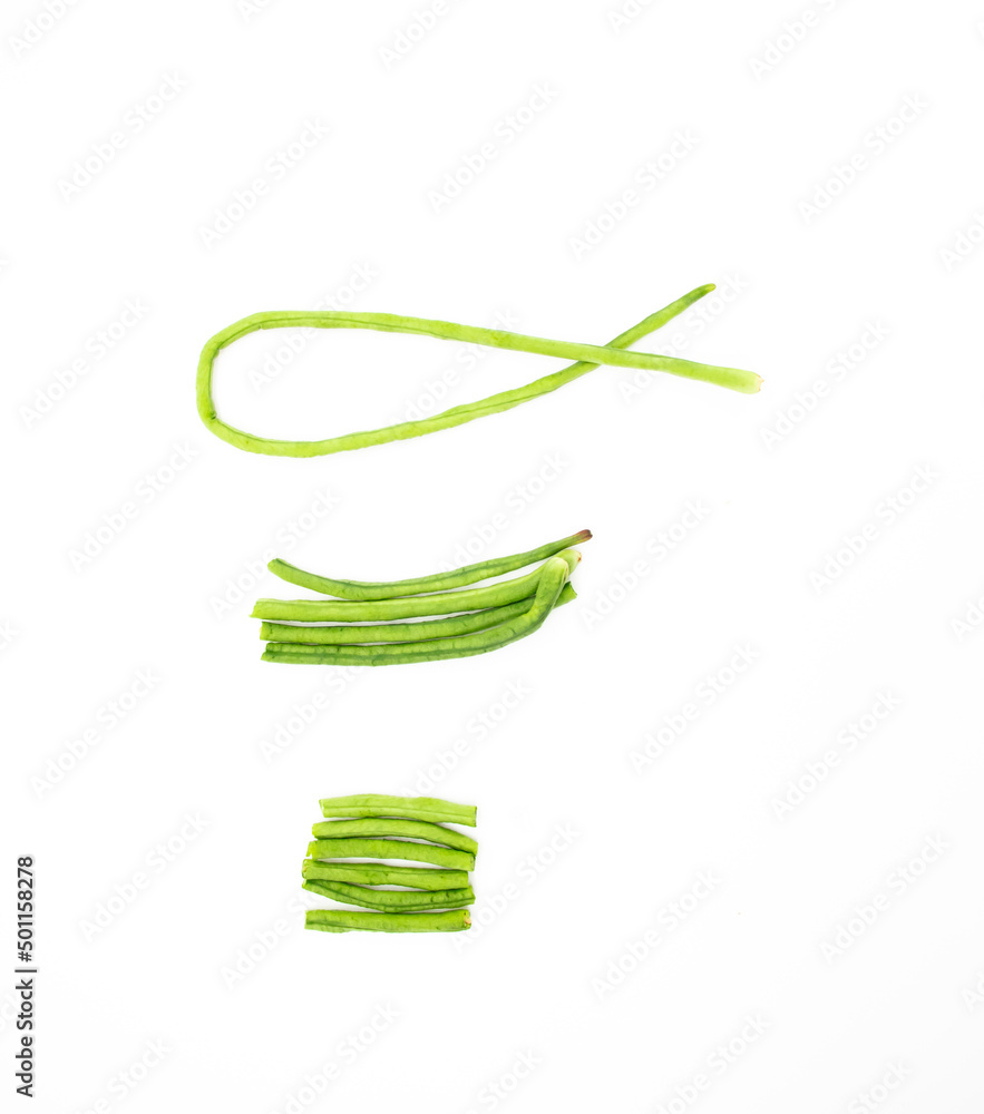 yardlong bean slice isolated on white background.selective focus yardlong bean slice isolated on white background.selective focus