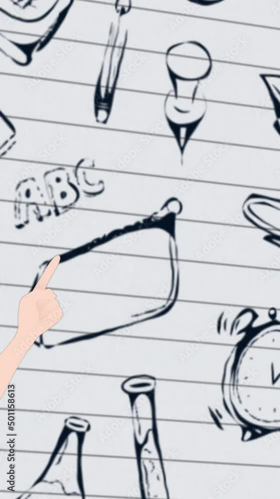 Animation of woman talking over school drawings Animation of woman talking over school drawings