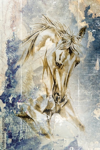 Wallpaper Mural Colorful horse art illustration grunge painting drawing